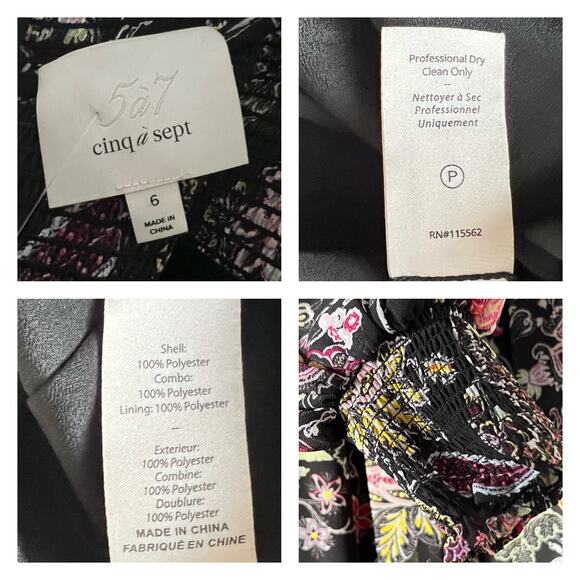 Cinq A Sept Rika Black Paisley Floral Long Sleeve Dress Size 6 - Picture 8 of 9